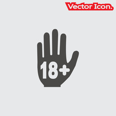 Fototapeta na wymiar No 18 years old ,under eighteen. Icon isolated sign symbol and flat style for app, web and digital design. Vector illustration.