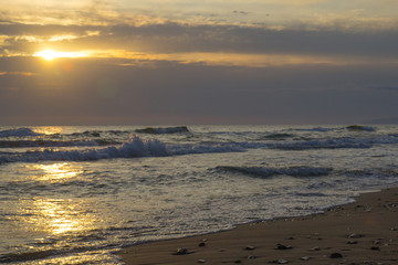 sea, sunset, waves, coast, beach, evening