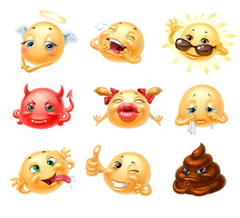 set emoji, teases language, isolated on white