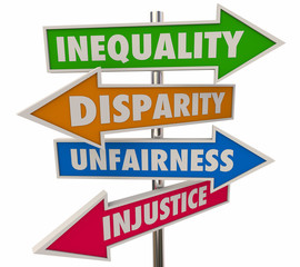 Inequality Disparity Words Signs 4 Arrows 3d Illustration