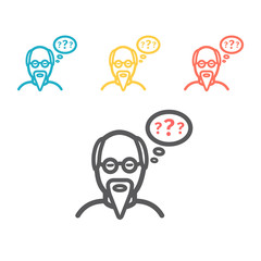 Man face emotive icon. Old man in glasses with beard. Vector sign for web graphic.