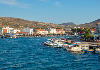 Fototapeta premium Izmir/Turkey - Foca / Fokai Bay with fishing boats on sunny day.