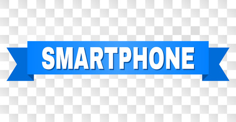 SMARTPHONE text on a ribbon. Designed with white caption and blue tape. Vector banner with SMARTPHONE tag on a transparent background.
