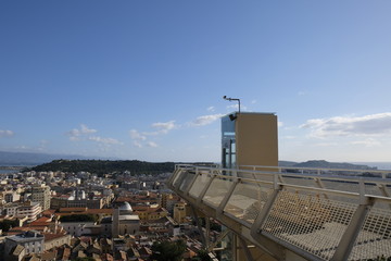 panorama of Cagliari with modern lift or elevator - View from castello the old city - sardinia.