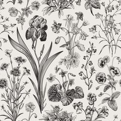 Naklejki  Kwiatowy wzór. Vintage ilustracji botanicznych wektor. Czarny i biały