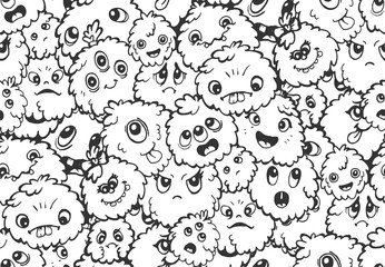 Cute funny monsters seamless pattern
