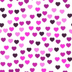 Pink hearts seamless pattern. Random scattered hearts background. Love or Valentine theme. Vector illustration.