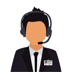 Businessman with beard in business suit with badge. User avatar. Customer service icon. Man business avatar profile. Flat vector icon. Vector illustration