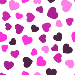 Pink hearts seamless pattern. Random scattered hearts background. Love or Valentine theme. Vector illustration.