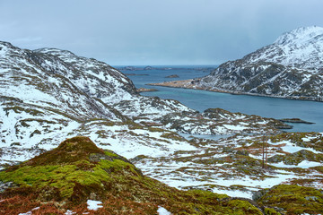 View of norwegian fjord, Lofoten islands, Norway
