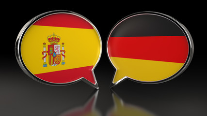 Spain and France flags with Speech Bubbles. 3D illustration
