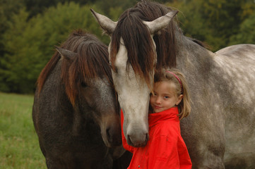 Little girl with foals