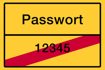 Symbolisches Ortsschild mit Darstellung schlechter Datenschutz, Internetsicherheit