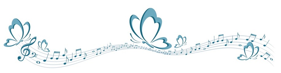 Symbol of butterfly with music notes.