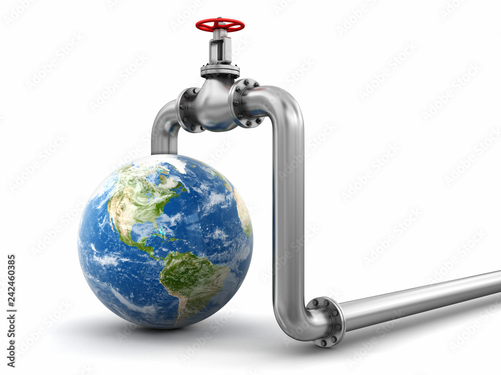 Poster 3d globe and pipeline. image with clipping path