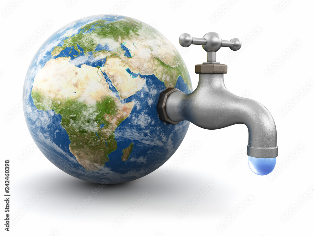 Poster 3d globe with water tap. image with clipping path