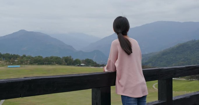 Woman visit Luye Highland hot air balloon area in taitung
