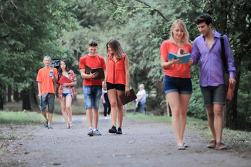 Group of College students on a walk in the Park