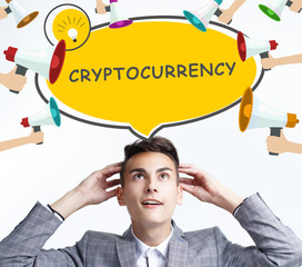 Business, technology, internet and networking concept. The young entrepreneur got the innovative idea: Cryptocurrency