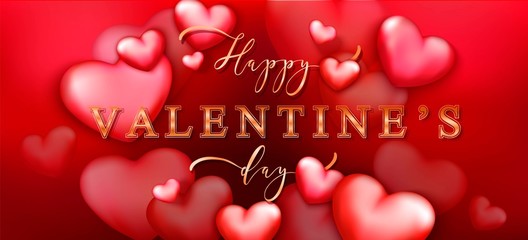 Happy Valentine's day vector background with red and pink hearts.