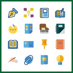 16 note icon. Vector illustration note set. push pin and business card icons for note works