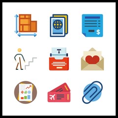 9 document icon. Vector illustration document set. typewriter and invoice icons for document works