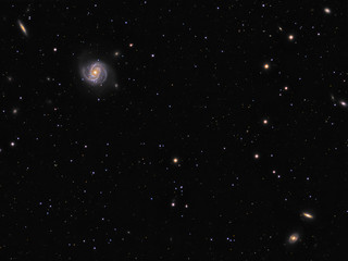 Spiral galaxy M100 (Messier 100) with surrounding galaxies NGC 4312, NGC 4340, NGC 4350 in...