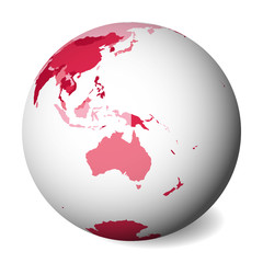 Blank political map of Australia. 3D Earth globe with pink map. Vector illustration.