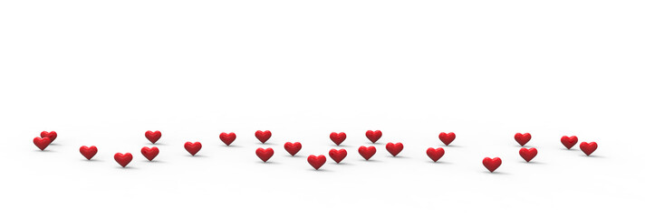Group of Valentine Hearts on white background. 3D rendering.