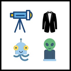 4 mystery icon. Vector illustration mystery set. telescope and smoking icons for mystery works