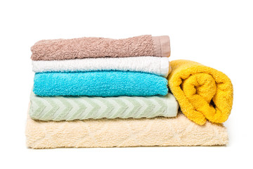 stack of towels isolated on white background.