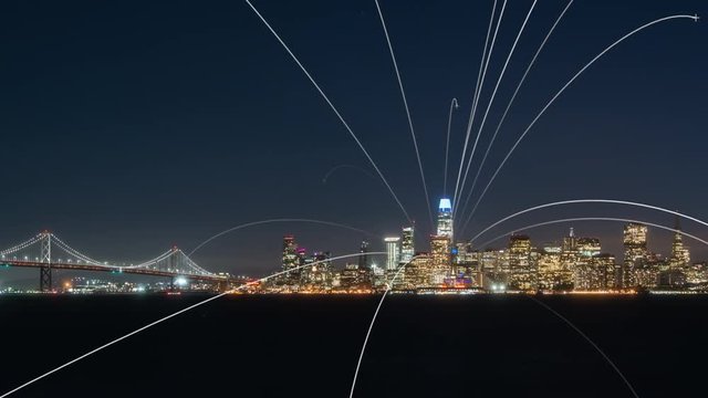 Timelapse.San Francisco Skyline Sunset with Connection Lines,California,United States