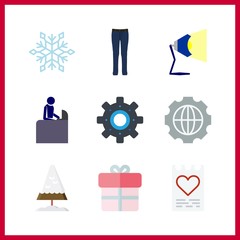 9 decor icon. Vector illustration decor set. gift and settings icons for decor works
