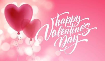 Obraz na płótnie Canvas Valentines day lettering on heart balloon background. Vector illustration