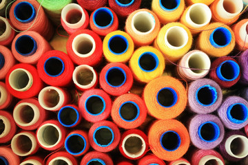 Spools of colored threads