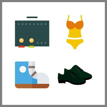 4 lifestyle icon. Vector illustration lifestyle set. swimsuit and sport shoes icons for lifestyle works