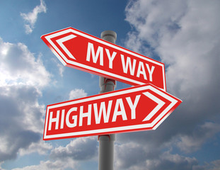 two road signs - my way or the highway choice