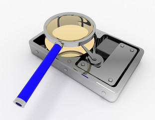 Hard Disk and magnifying glass