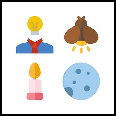 4 glowing icon. Vector illustration glowing set. candle and firefly icons for glowing works