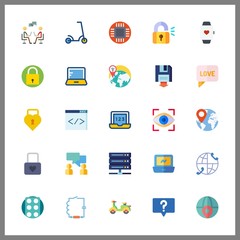 25 tech icon. Vector illustration tech set. eye scan and scooter icons for tech works