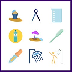 9 drop icon. Vector illustration drop set. shower and bucket icons for drop works