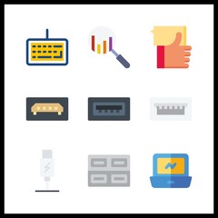 9 pc icon. Vector illustration pc set. laptop and social media icons for pc works