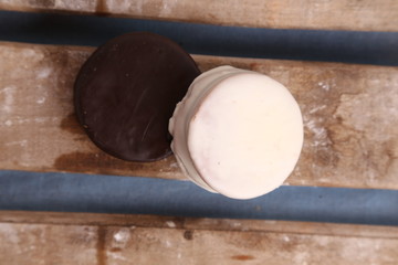 Chocolate cakes and dulce de leche, typical in Argentina. called Alfajores