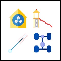 4 steel icon. Vector illustration steel set. chassis and roller slide icons for steel works