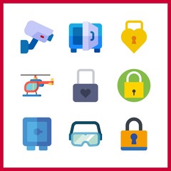 9 private icon. Vector illustration private set. helicopter and security camera icons for private works