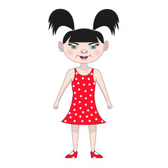 Funny girl in a red dress. Isolated on white background. Perfect for decorating a greeting card or for use in animation.