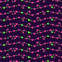 Obraz na płótnie Canvas Seamless vector pattern with a garlands of pink and green hearts