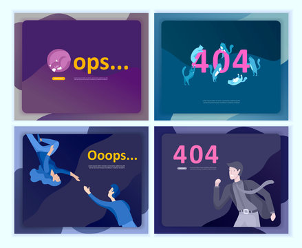 Set of Landing page templates Error page illustration with People characters. Page not found. Vector concept illustration for 404 error with Funny cartoon