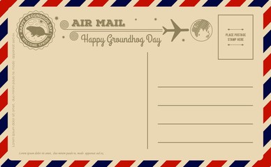 Vintage Groundhog Day  Postcard. Vector illustration.