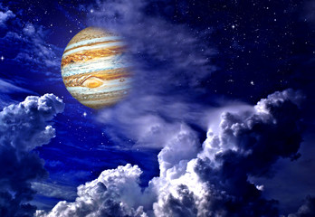 Planet Jupiter in the fairy sky. Elements of this image furnished by NASA 